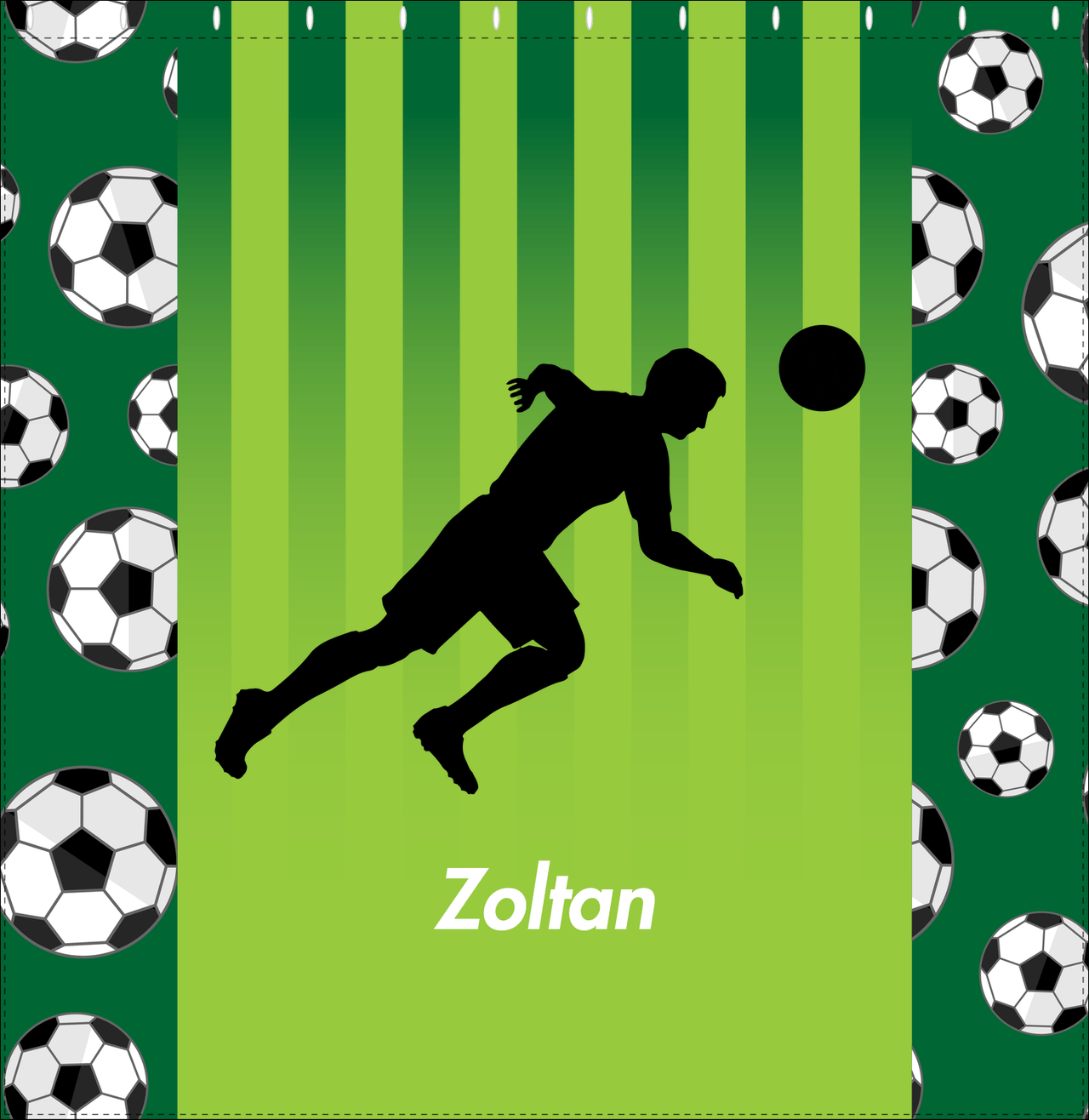 Personalized Soccer Shower Curtain LIII - Green Background - Boy Silhouette V - Decorate View