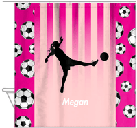 Thumbnail for Personalized Soccer Shower Curtain LIV - Pink Background - Girl Silhouette I - Hanging View