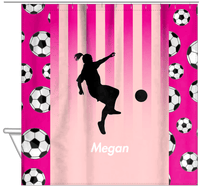 Thumbnail for Personalized Soccer Shower Curtain LIV - Pink Background - Girl Silhouette II - Hanging View