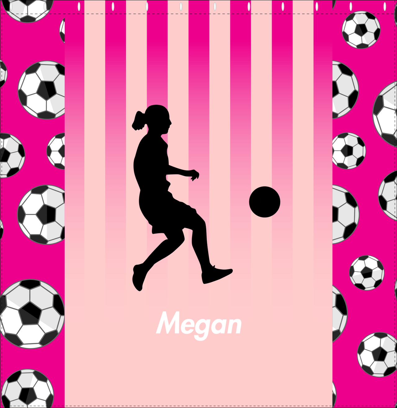 Personalized Soccer Shower Curtain LIV - Pink Background - Girl Silhouette IV - Decorate View