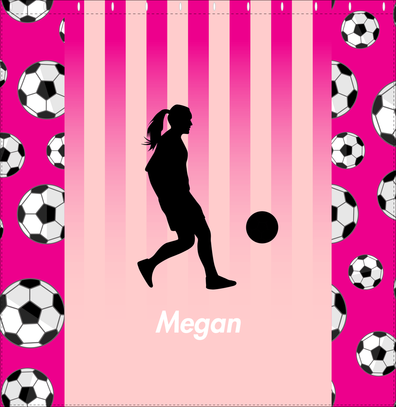 Personalized Soccer Shower Curtain LIV - Pink Background - Girl Silhouette V - Decorate View