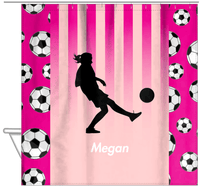 Thumbnail for Personalized Soccer Shower Curtain LIV - Pink Background - Girl Silhouette VI - Hanging View