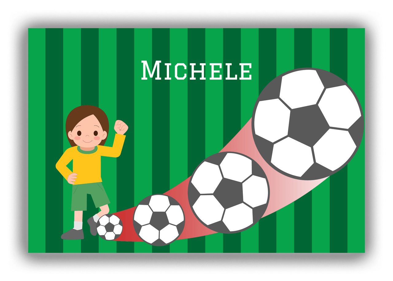 Personalized Soccer Canvas Wrap & Photo Print II - Big Kick - Brunette Girl - Front View