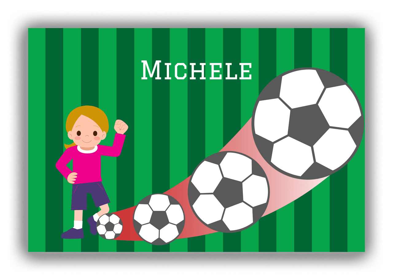 Personalized Soccer Canvas Wrap & Photo Print II - Big Kick - Blonde Girl - Front View
