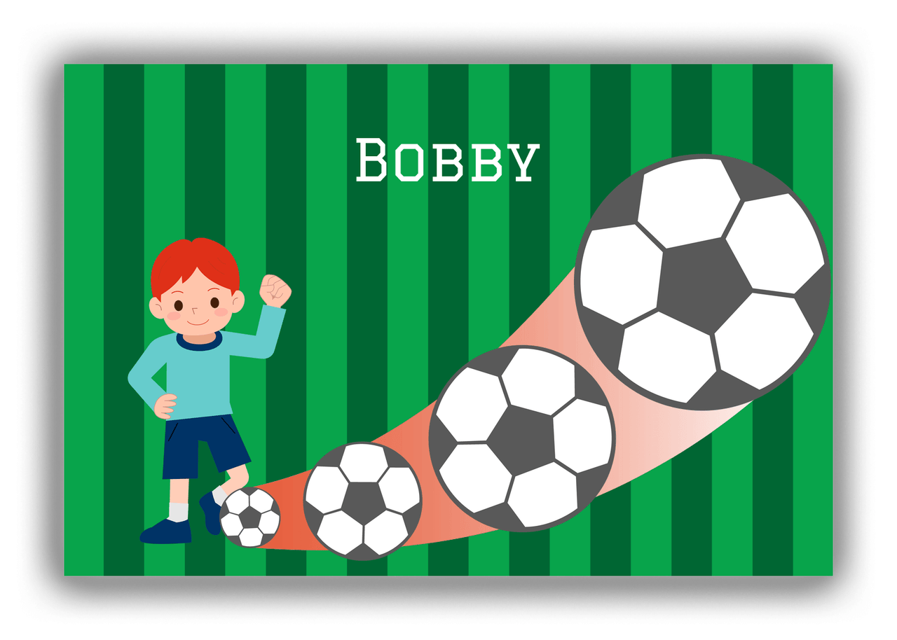 Personalized Soccer Canvas Wrap & Photo Print III - Big Kick - Redhead Boy - Front View