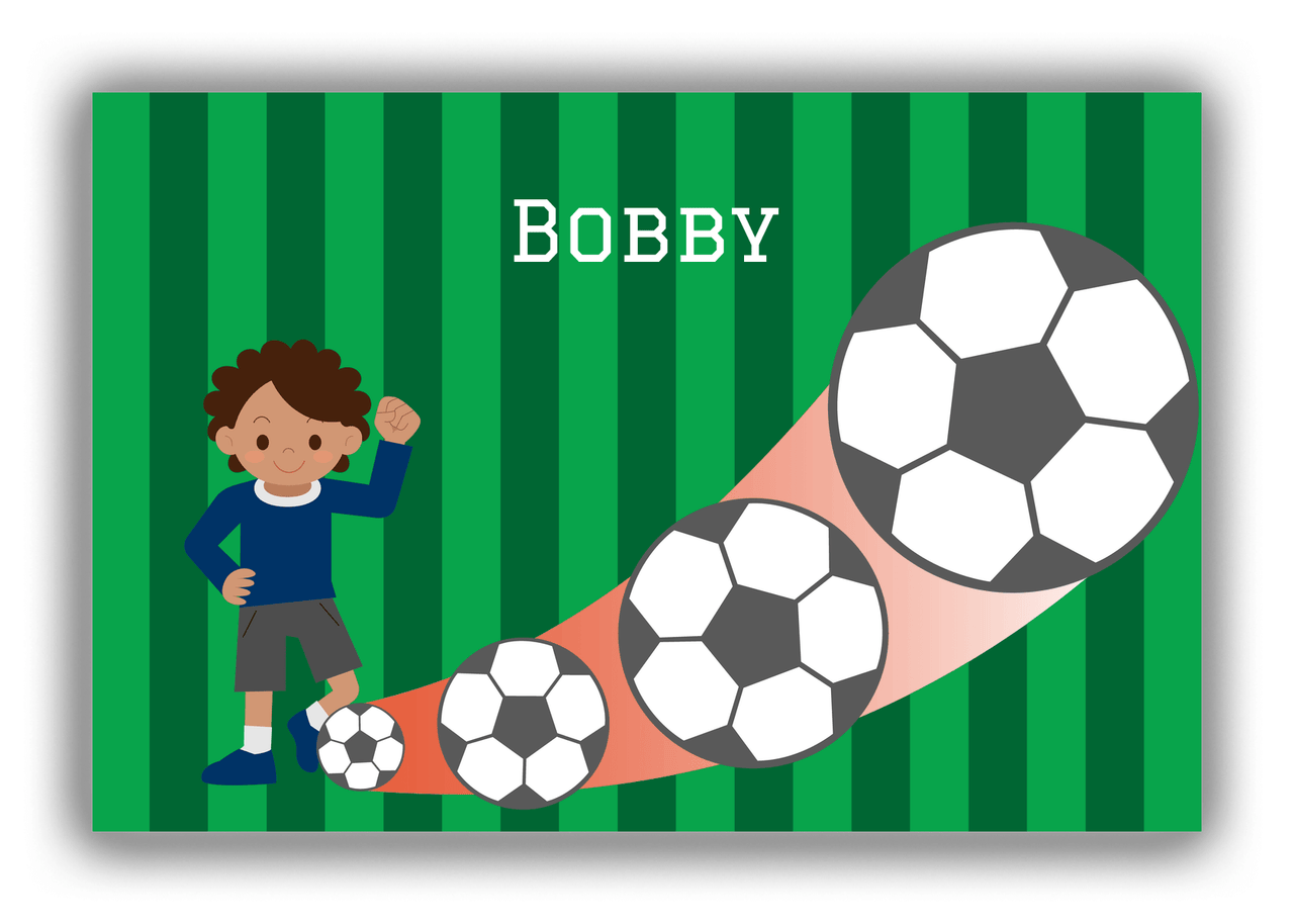 Personalized Soccer Canvas Wrap & Photo Print III - Big Kick - Black Boy - Front View