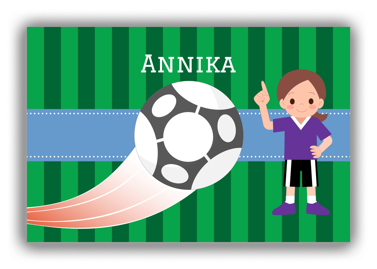 Personalized Soccer Canvas Wrap & Photo Print IV - Ball Swoosh - Brunette Girl - Front View