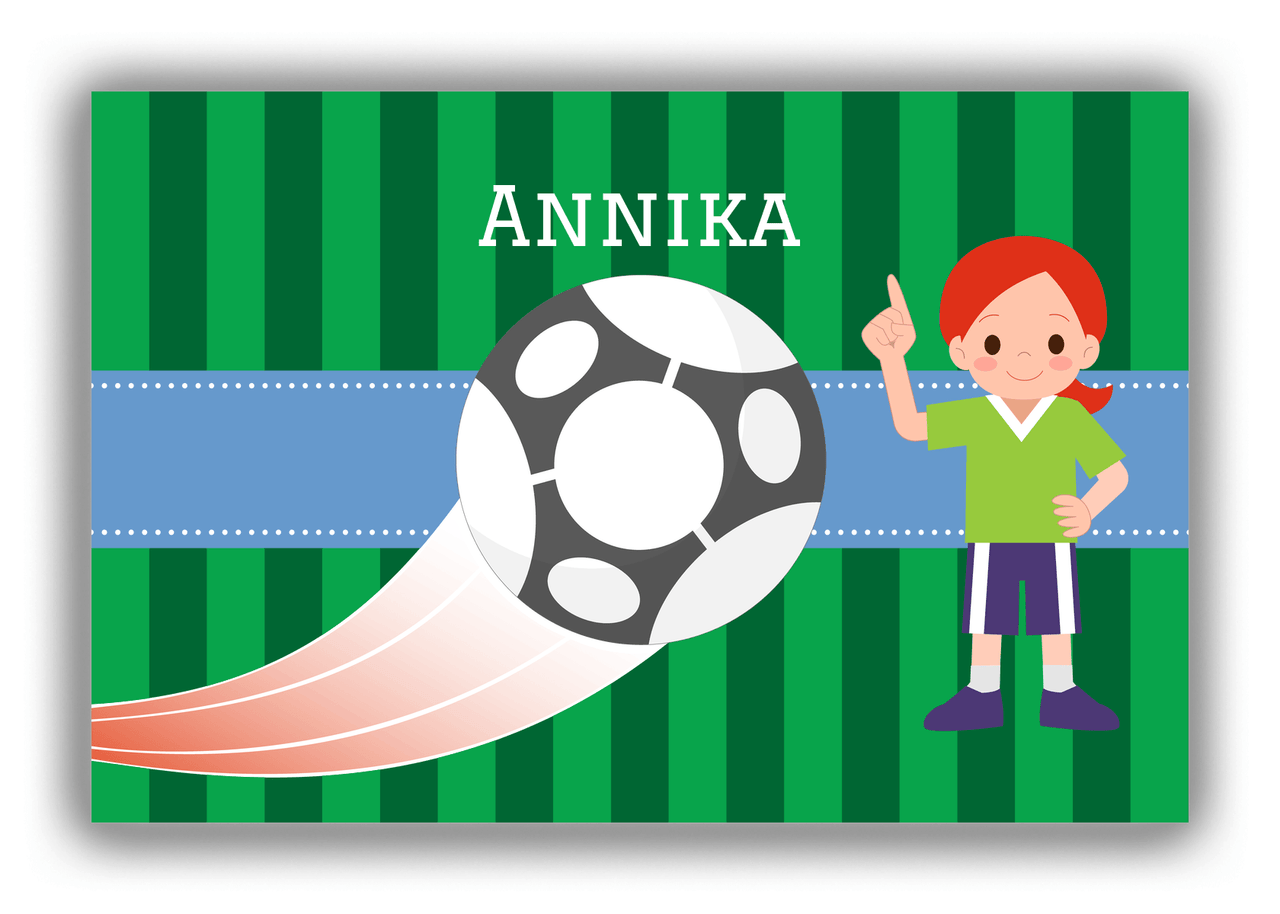 Personalized Soccer Canvas Wrap & Photo Print IV - Ball Swoosh - Redhead Girl - Front View