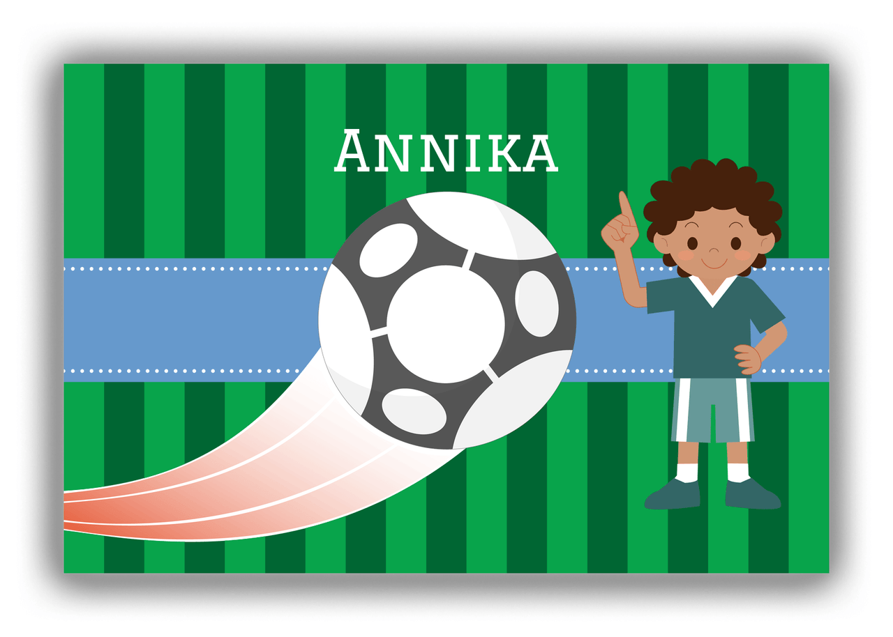 Personalized Soccer Canvas Wrap & Photo Print IV - Ball Swoosh - Black Girl - Front View