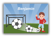 Thumbnail for Personalized Soccer Canvas Wrap & Photo Print VIII - Goal Swoosh - Brown Hair Boy - Front View