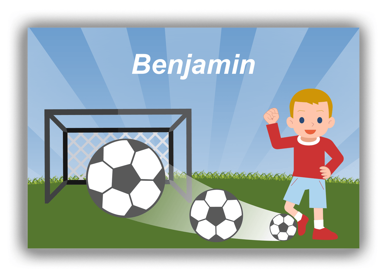 Personalized Soccer Canvas Wrap & Photo Print VIII - Goal Swoosh - Blond Boy - Front View
