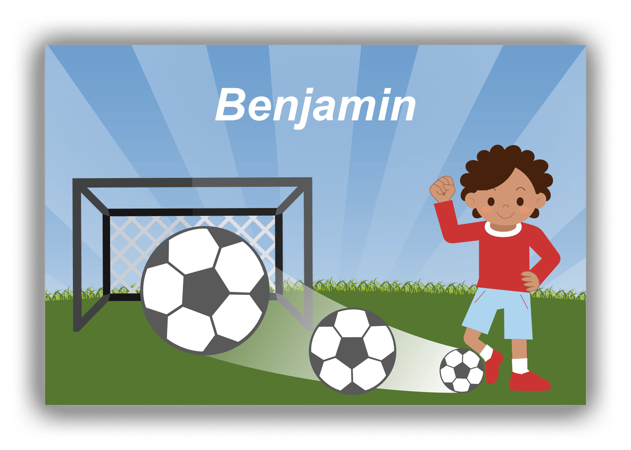 Personalized Soccer Canvas Wrap & Photo Print VIII - Goal Swoosh - Black Boy - Front View
