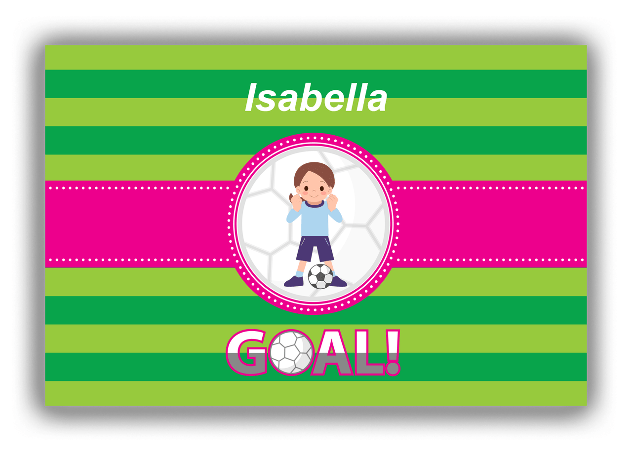 Personalized Soccer Canvas Wrap & Photo Print IX - Goal! - Brunette Girl - Front View