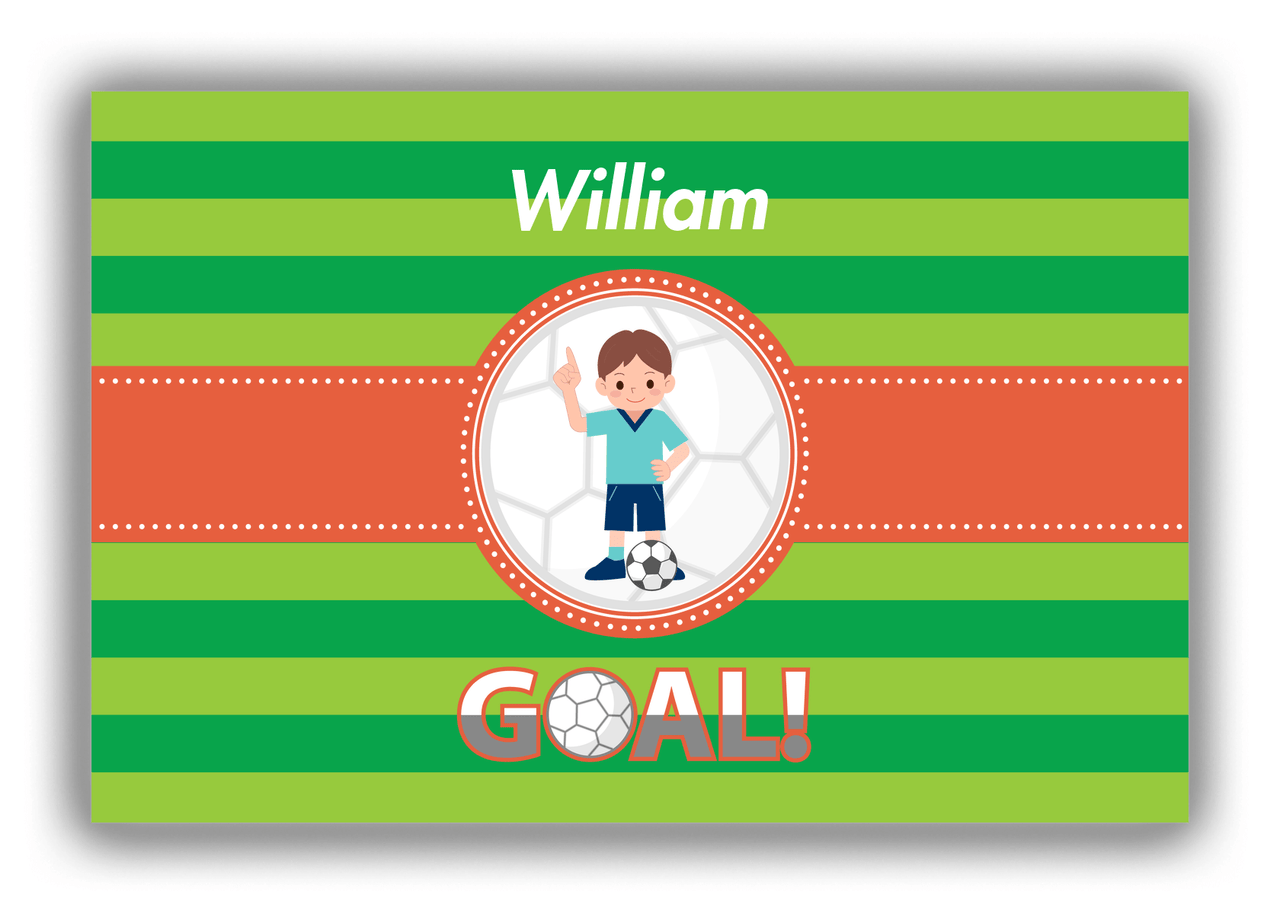 Personalized Soccer Canvas Wrap & Photo Print X - Goal! - Brown Hair Boy - Front View
