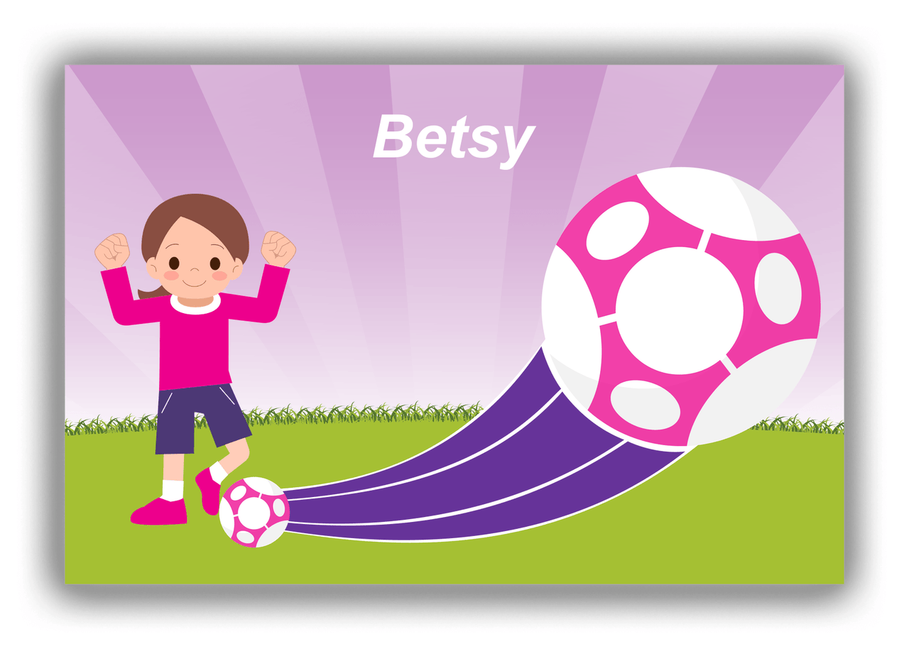 Personalized Soccer Canvas Wrap & Photo Print XIII - Boost Kick - Brunette Girl - Front View