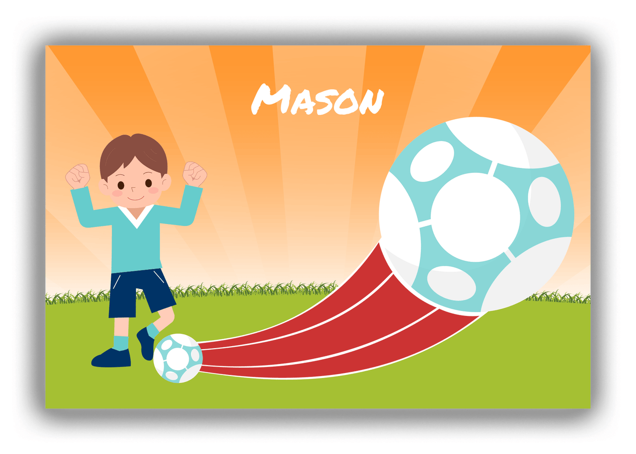 Personalized Soccer Canvas Wrap & Photo Print XIV - Boost Kick - Brown Hair Boy - Front View