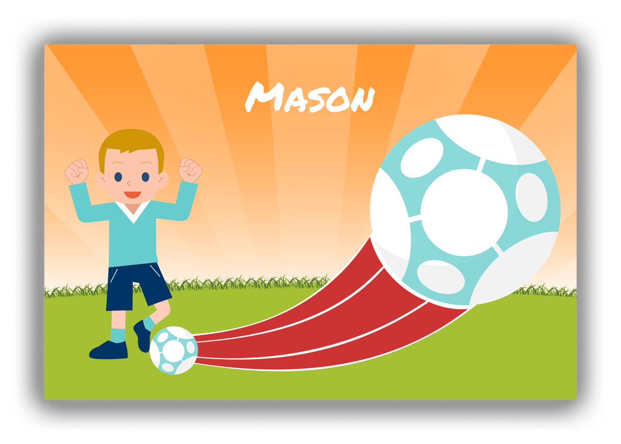 Personalized Soccer Canvas Wrap & Photo Print XIV - Boost Kick - Blond Boy - Front View