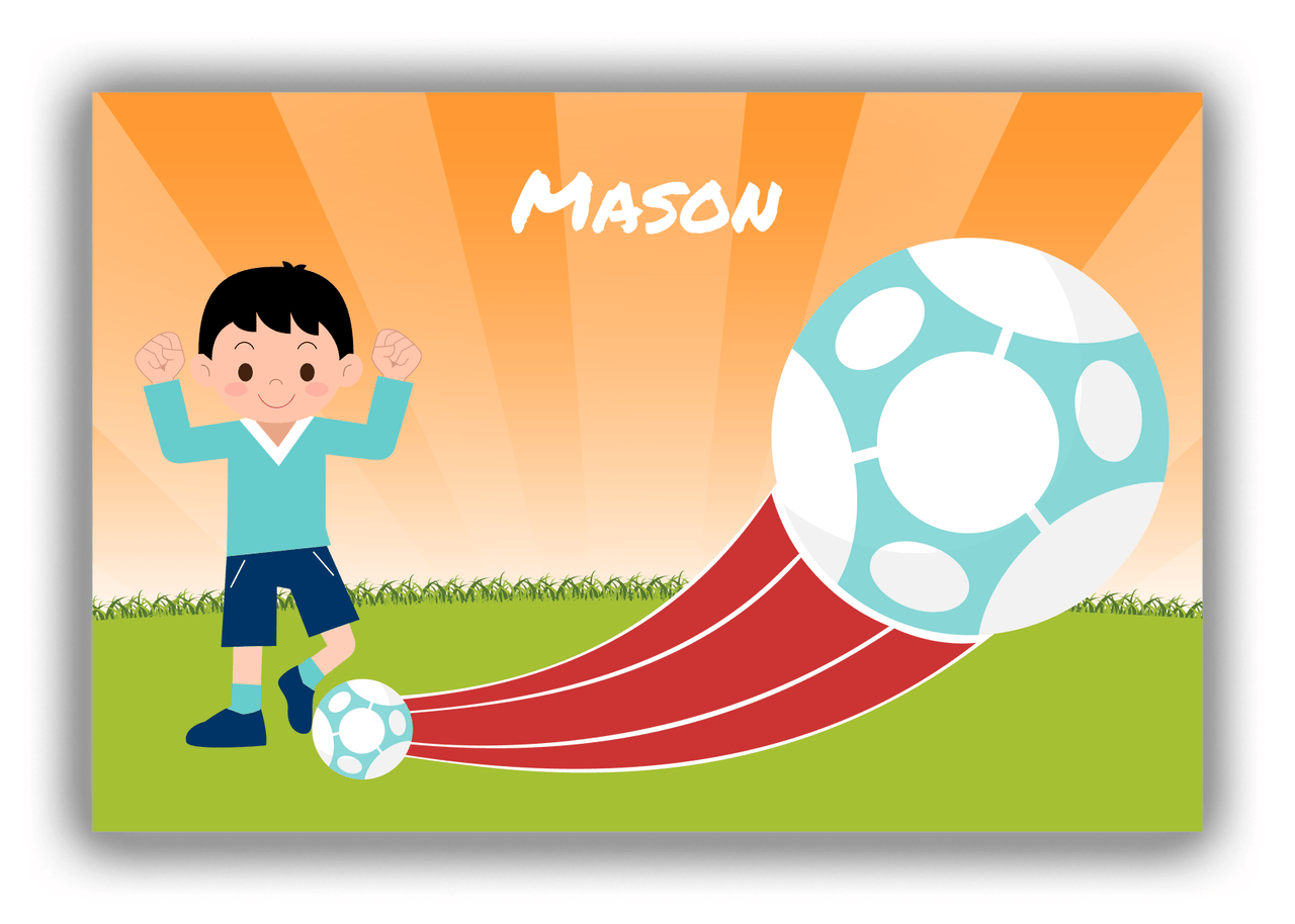 Personalized Soccer Canvas Wrap & Photo Print XIV - Boost Kick - Black Hair Boy I - Front View
