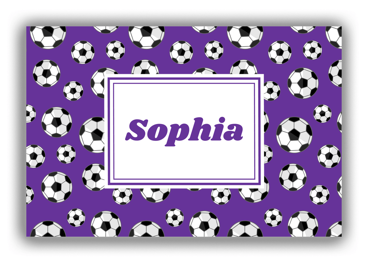 Personalized Soccer Canvas Wrap & Photo Print XV - Purple Background - Rectangle Nameplate - Front View