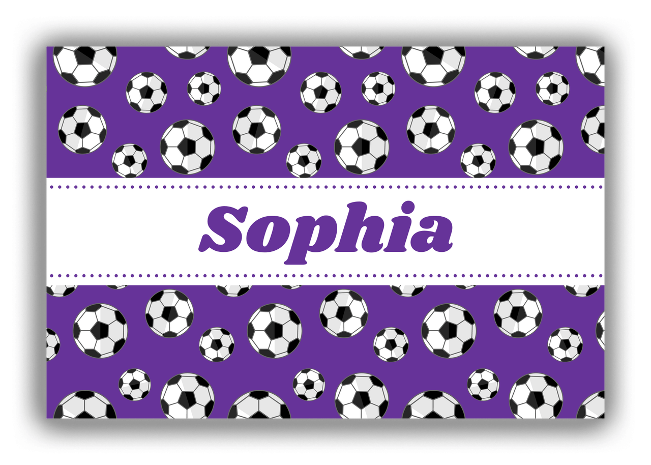 Personalized Soccer Canvas Wrap & Photo Print XV - Purple Background - Ribbon Nameplate - Front View