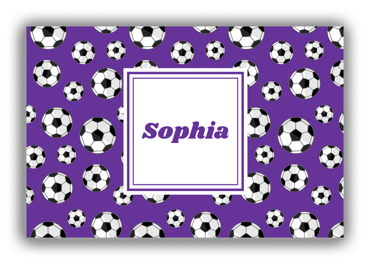 Personalized Soccer Canvas Wrap & Photo Print XV - Purple Background - Square Nameplate - Front View