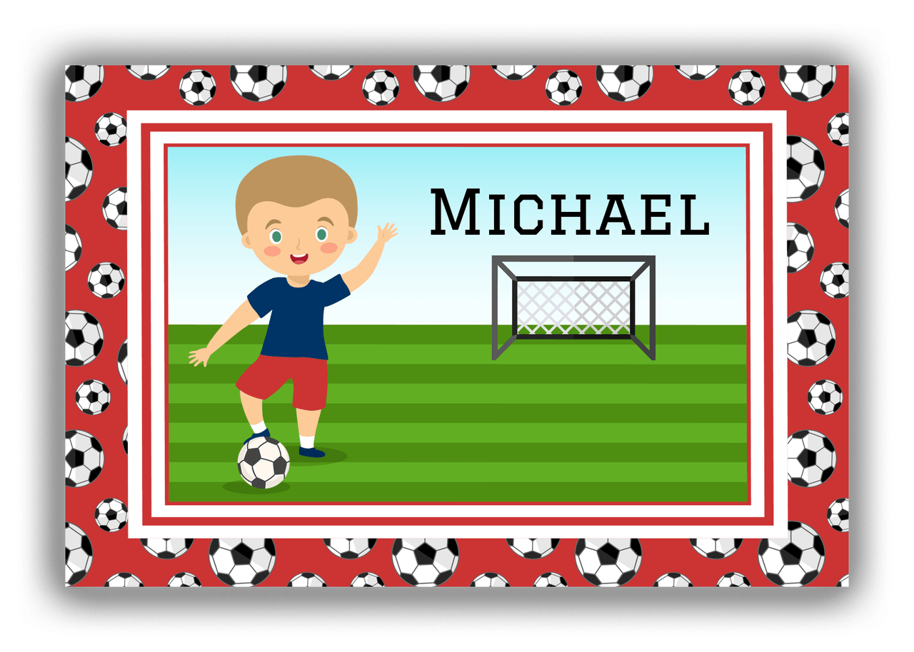 Personalized Soccer Canvas Wrap & Photo Print XVI - Red Background - Blond Boy I - Front View