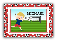 Thumbnail for Personalized Soccer Canvas Wrap & Photo Print XVI - Red Background - Blond Boy II - Front View