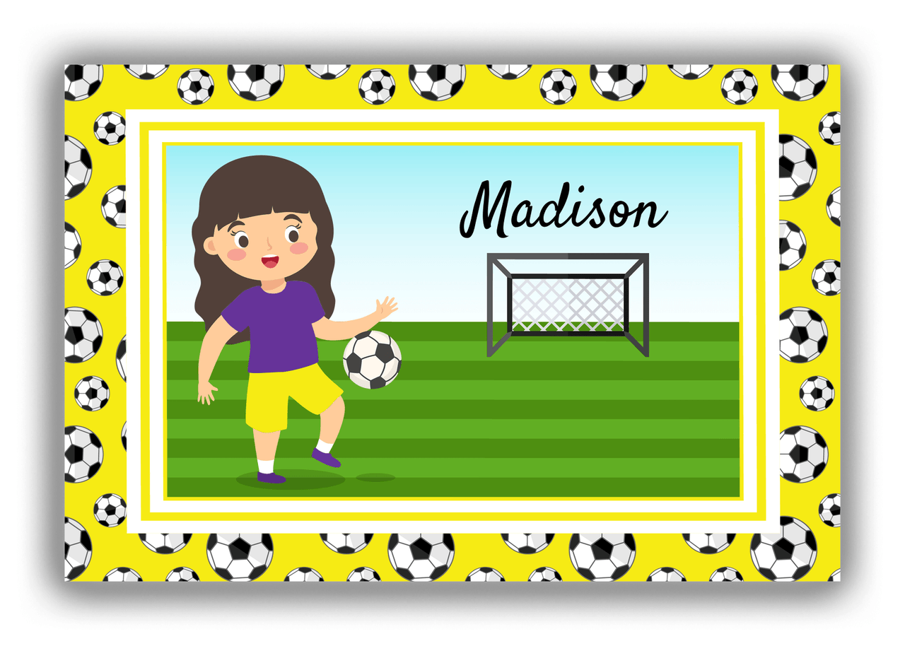 Personalized Soccer Canvas Wrap & Photo Print XVII - Yellow Border - Brunette Girl I - Front View