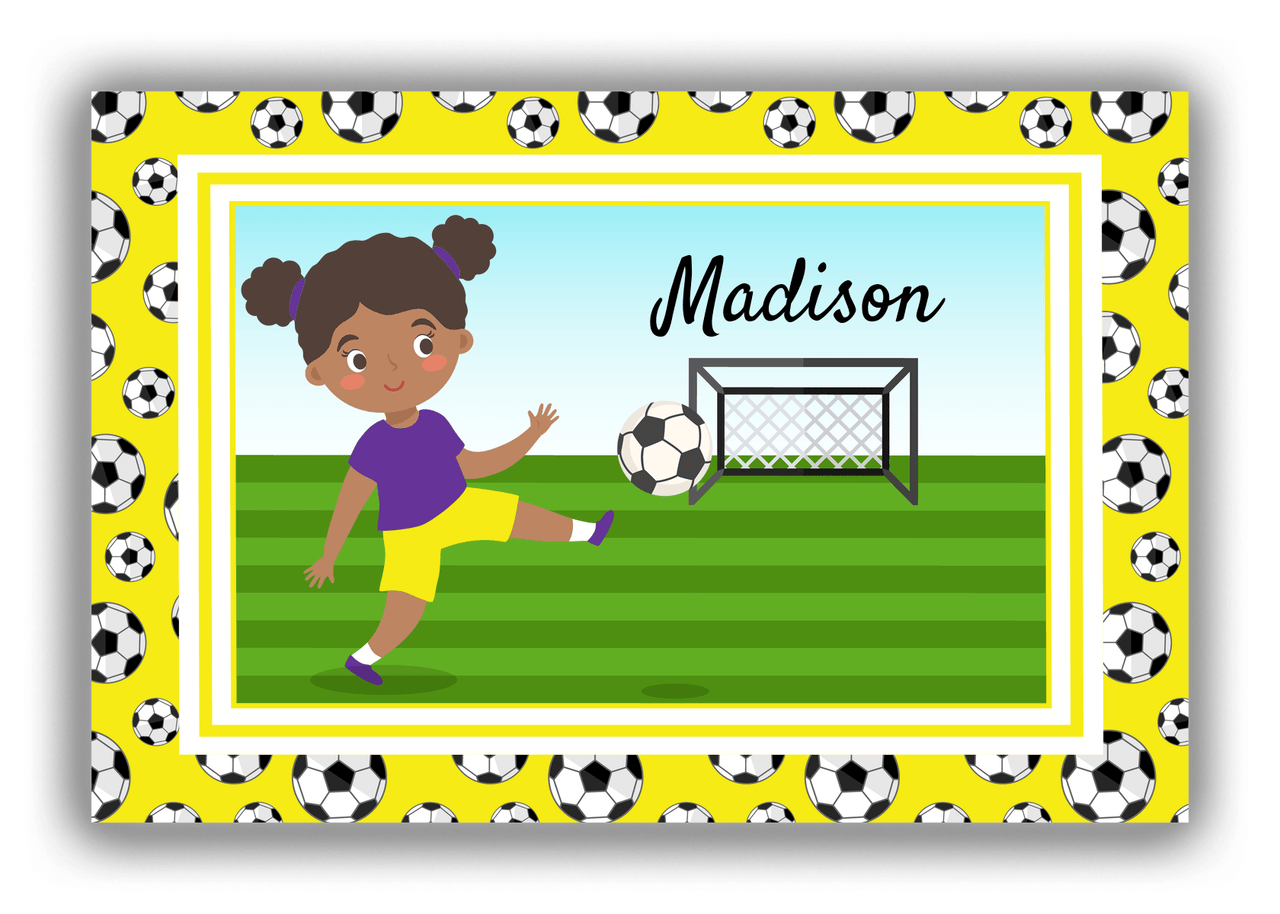 Personalized Soccer Canvas Wrap & Photo Print XVII - Yellow Border - Black Girl - Front View