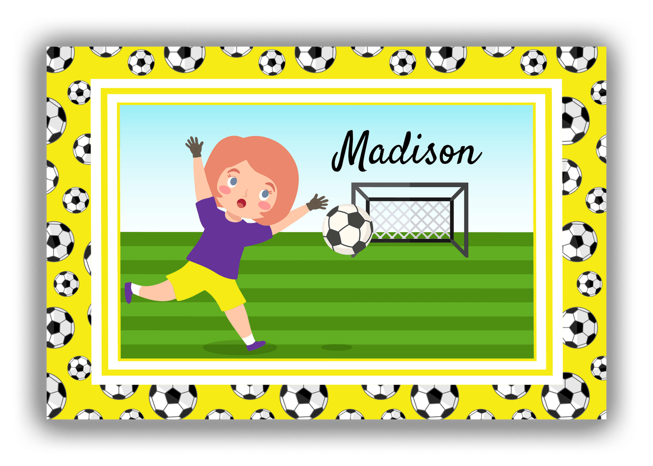 Personalized Soccer Canvas Wrap & Photo Print XVII - Yellow Border - Redhead Girl - Front View