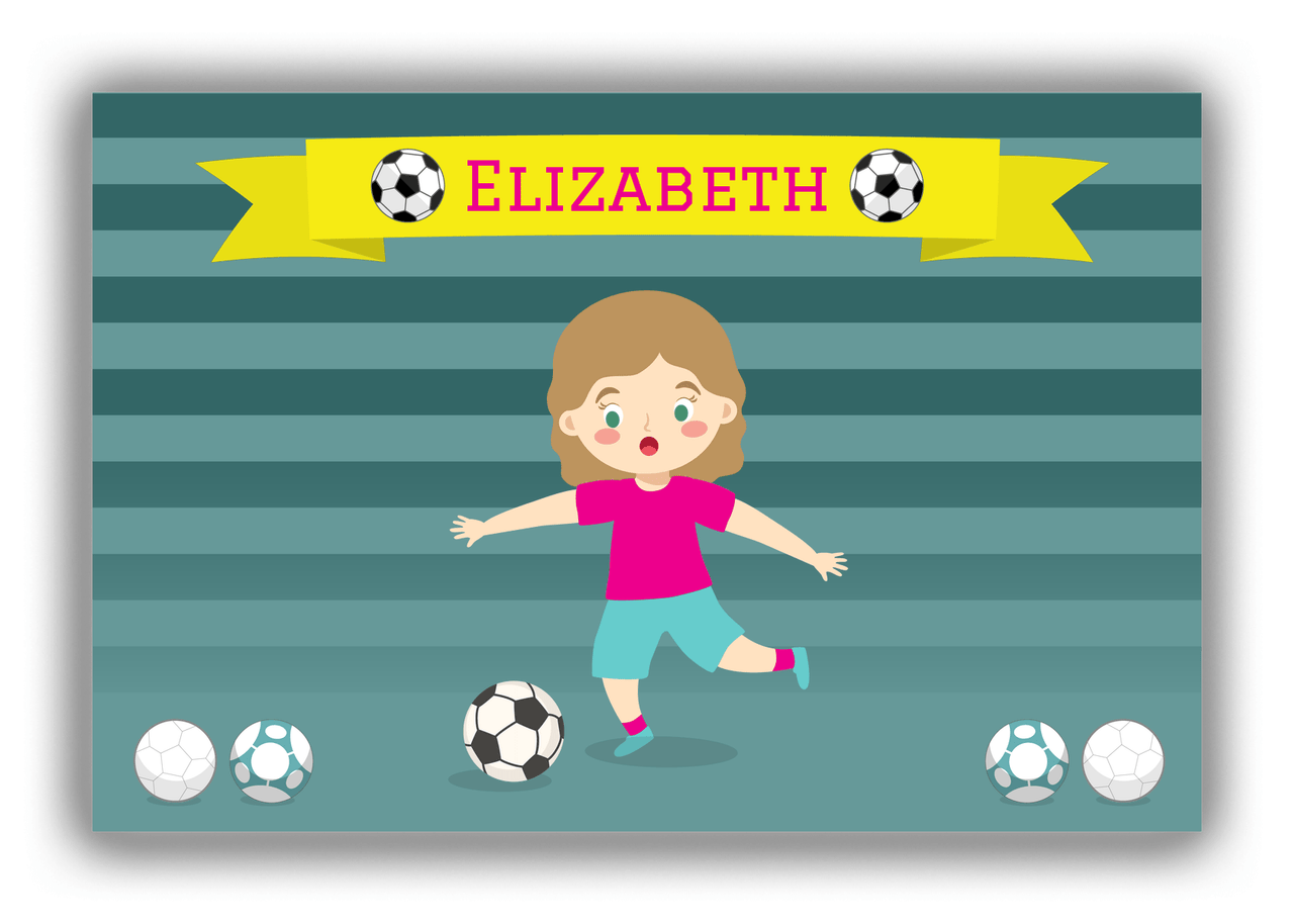 Personalized Soccer Canvas Wrap & Photo Print XVIII - Teal Background - Blonde Girl I - Front View