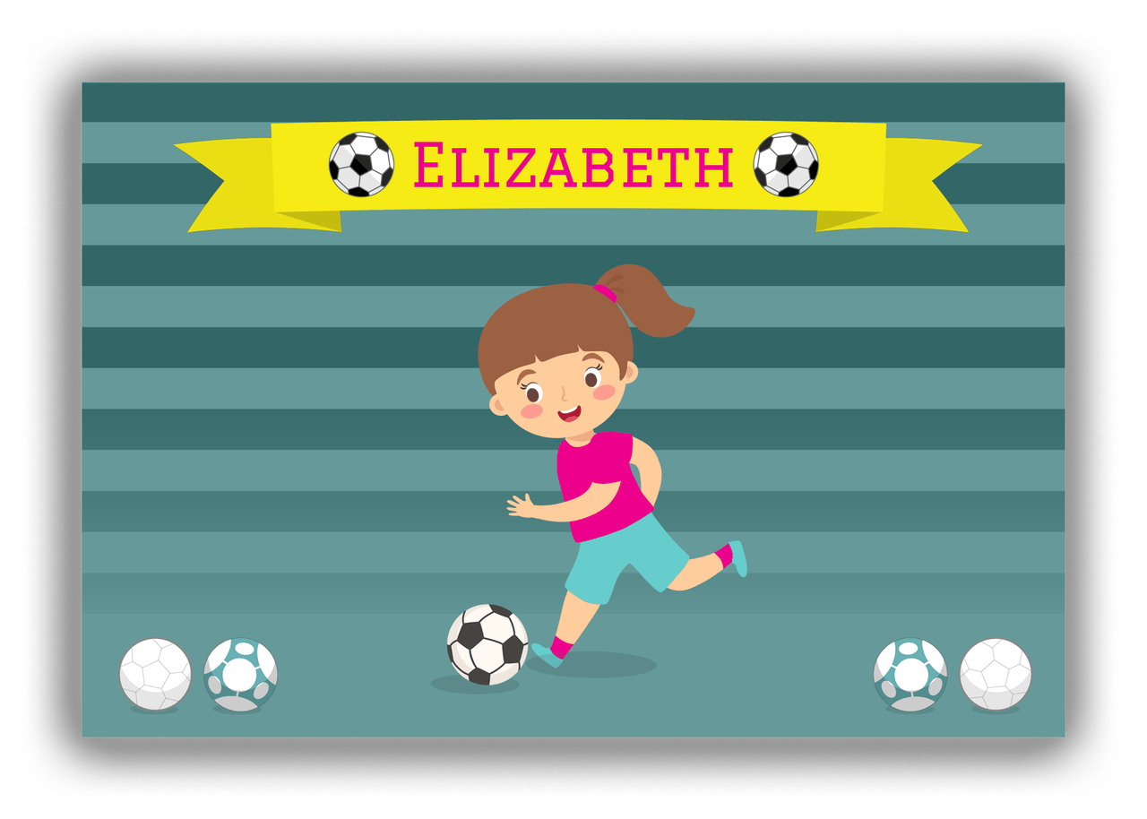 Personalized Soccer Canvas Wrap & Photo Print XVIII - Teal Background - Brunette Girl II - Front View