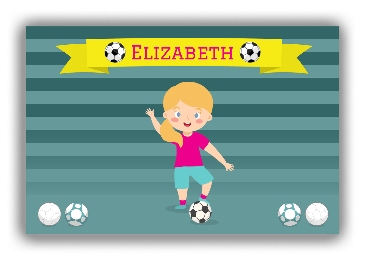 Personalized Soccer Canvas Wrap & Photo Print XVIII - Teal Background - Blonde Girl II - Front View