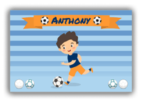 Thumbnail for Personalized Soccer Canvas Wrap & Photo Print XIX - Blue Background - Black Hair Boy - Front View