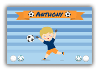 Thumbnail for Personalized Soccer Canvas Wrap & Photo Print XIX - Blue Background - Blond Boy II - Front View