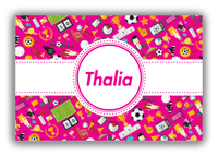 Thumbnail for Personalized Soccer Canvas Wrap & Photo Print XX - Pink Background - Circle Ribbon Nameplate - Front View
