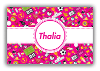 Thumbnail for Personalized Soccer Canvas Wrap & Photo Print XX - Pink Background - Circle Ribbon Nameplate - Front View
