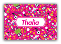 Thumbnail for Personalized Soccer Canvas Wrap & Photo Print XX - Pink Background - Decorative Rectangle Nameplate - Front View