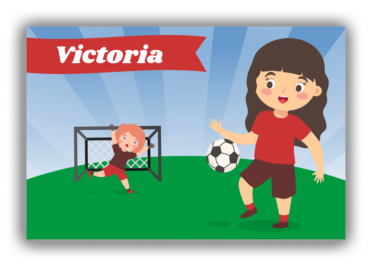 Personalized Soccer Canvas Wrap & Photo Print XXI - Goal Kick - Brunette Girl I - Front View