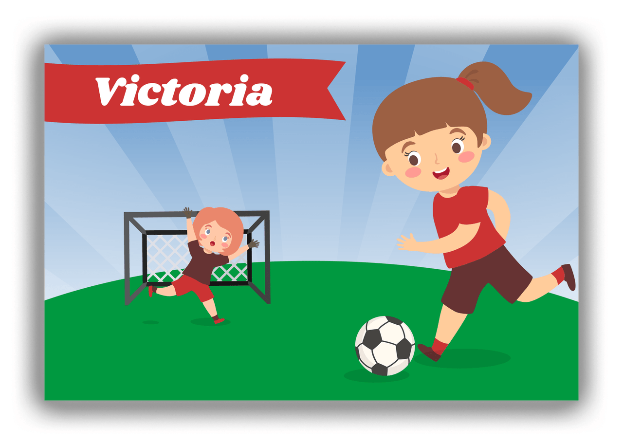 Personalized Soccer Canvas Wrap & Photo Print XXI - Goal Kick - Brunette Girl II - Front View