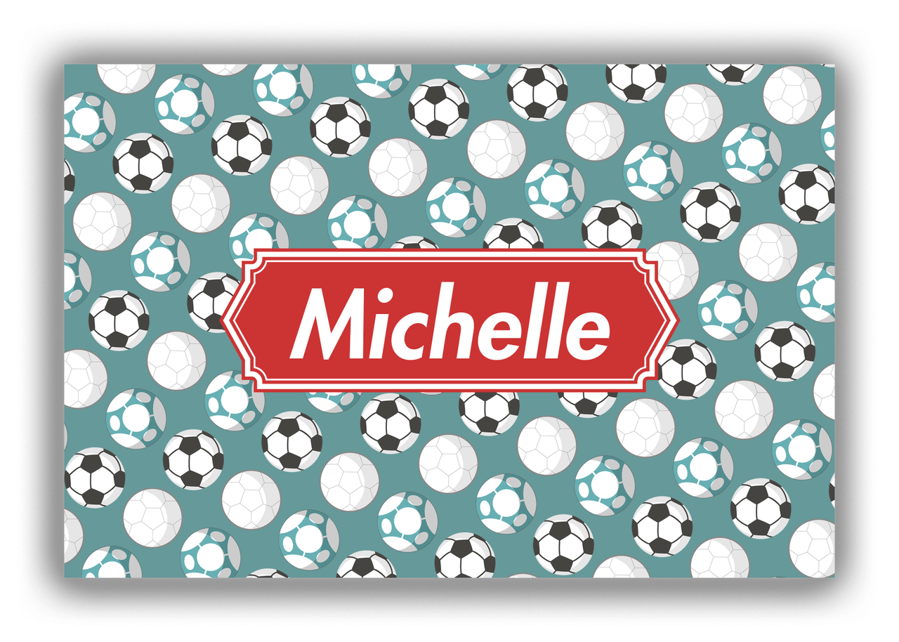 Personalized Soccer Canvas Wrap & Photo Print XXV - Green Background - Decorative Rectangle Nameplate - Front View