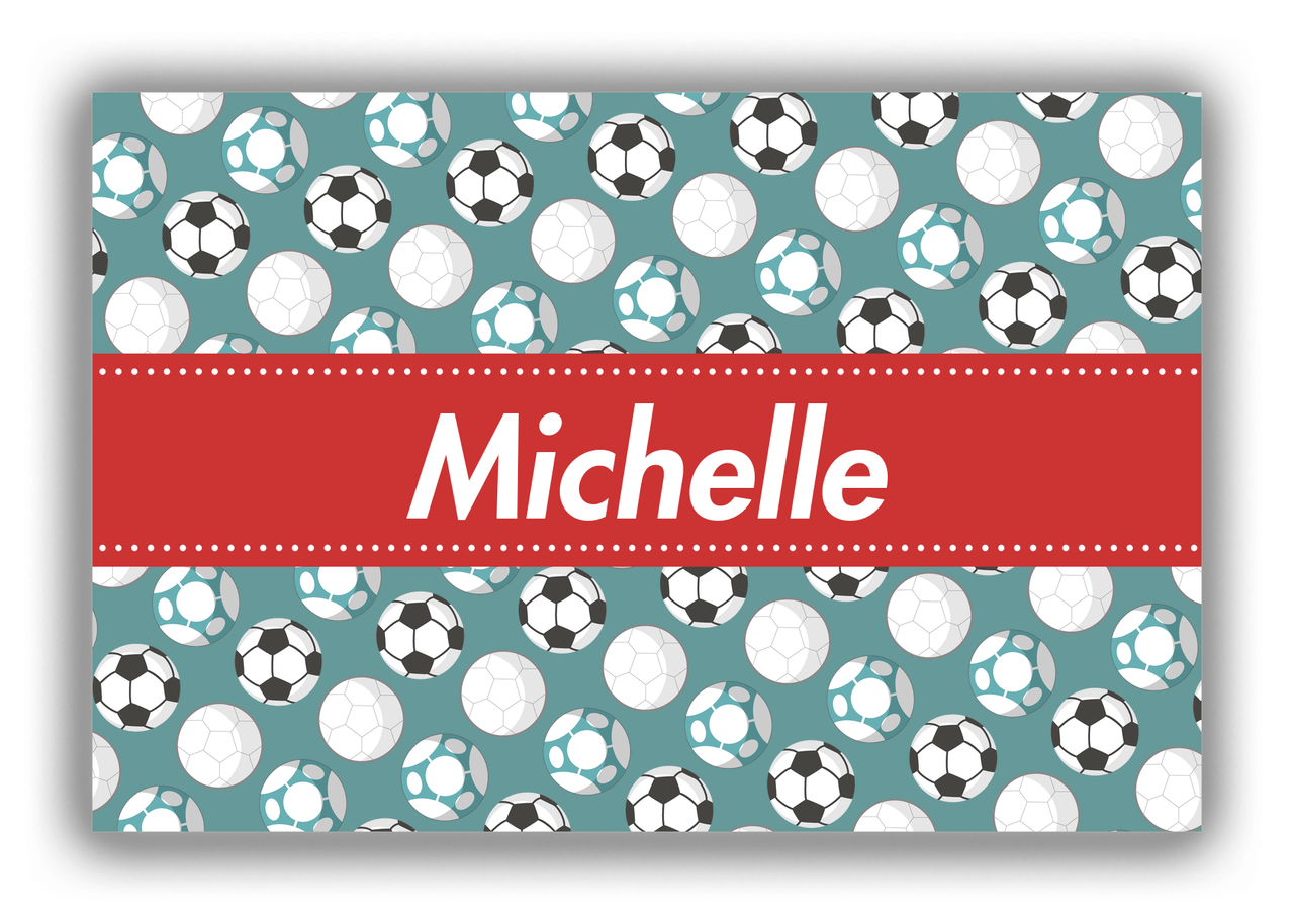 Personalized Soccer Canvas Wrap & Photo Print XXV - Green Background - Ribbon Nameplate - Front View