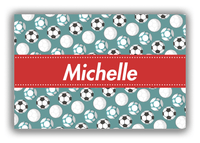 Thumbnail for Personalized Soccer Canvas Wrap & Photo Print XXV - Green Background - Ribbon Nameplate - Front View