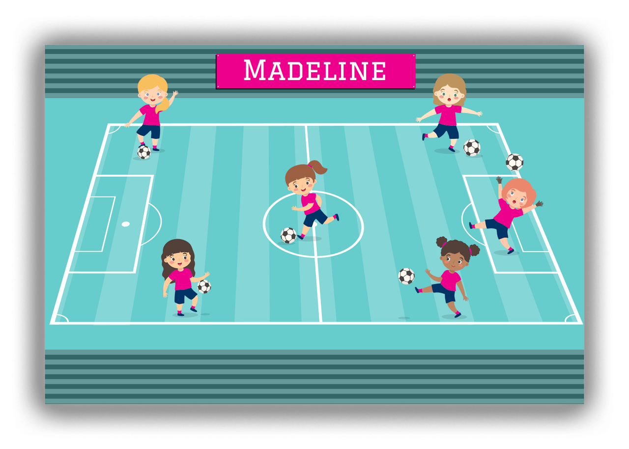 Personalized Soccer Canvas Wrap & Photo Print XXVI - Teal Field - Girls Team - Front View