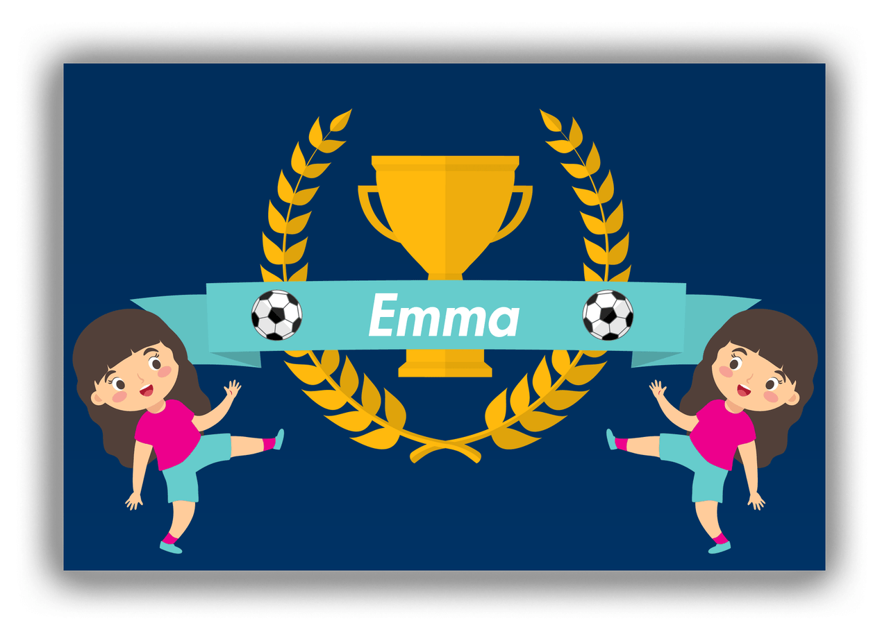 Personalized Soccer Canvas Wrap & Photo Print XXVIII - Trophy Ribbon - Brunette Girl I - Front View
