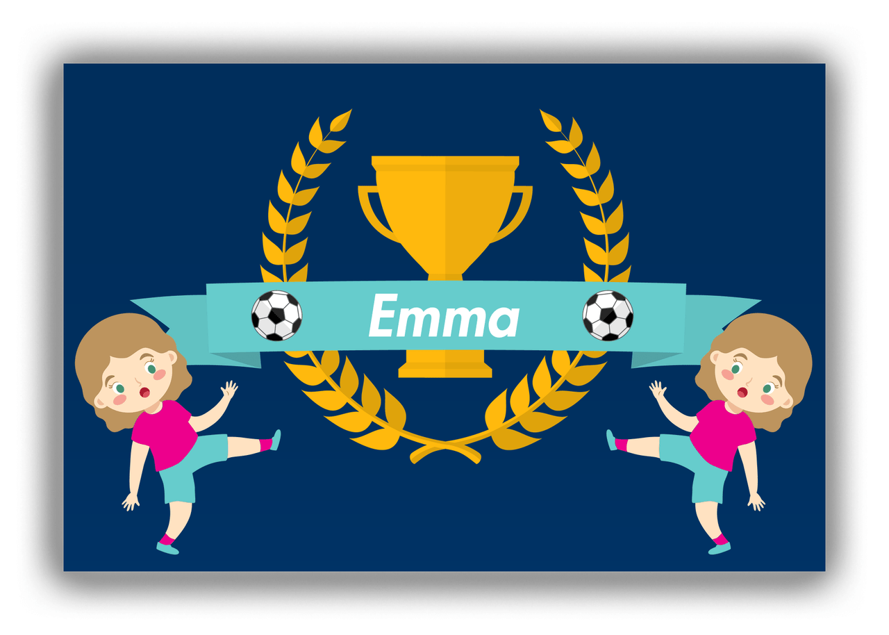 Personalized Soccer Canvas Wrap & Photo Print XXVIII - Trophy Ribbon - Blonde Girl I - Front View