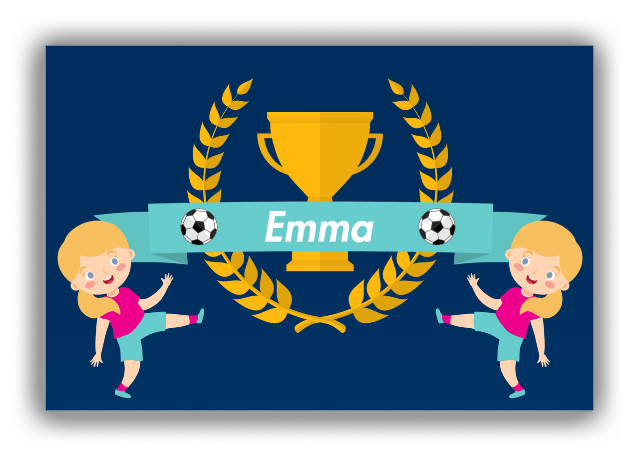 Personalized Soccer Canvas Wrap & Photo Print XXVIII - Trophy Ribbon - Blonde Girl II - Front View