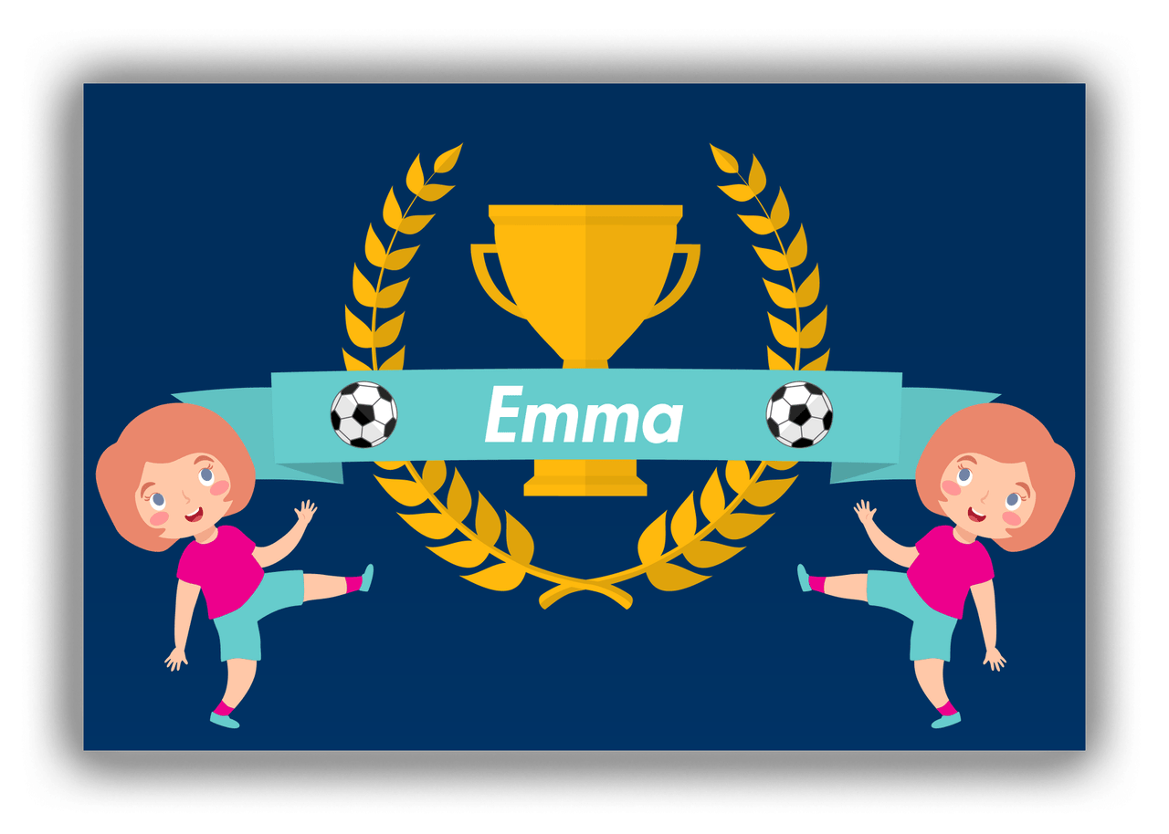 Personalized Soccer Canvas Wrap & Photo Print XXVIII - Trophy Ribbon - Redhead Girl - Front View