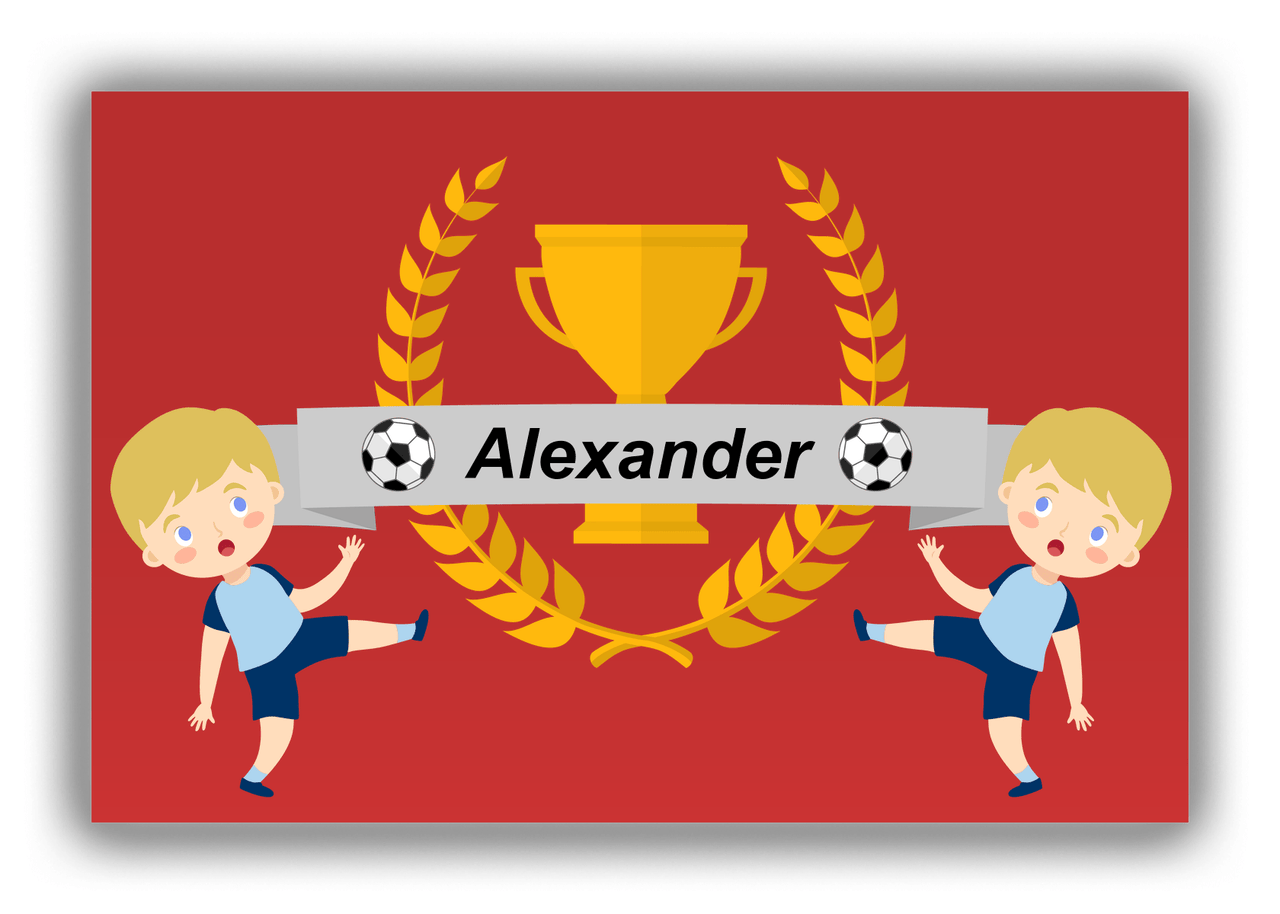 Personalized Soccer Canvas Wrap & Photo Print XXIX - Trophy Ribbon - Blond Boy I - Front View