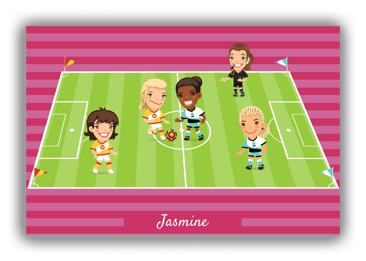 Personalized Soccer Canvas Wrap & Photo Print XXXI - Girls Team - Pink Background - Front View